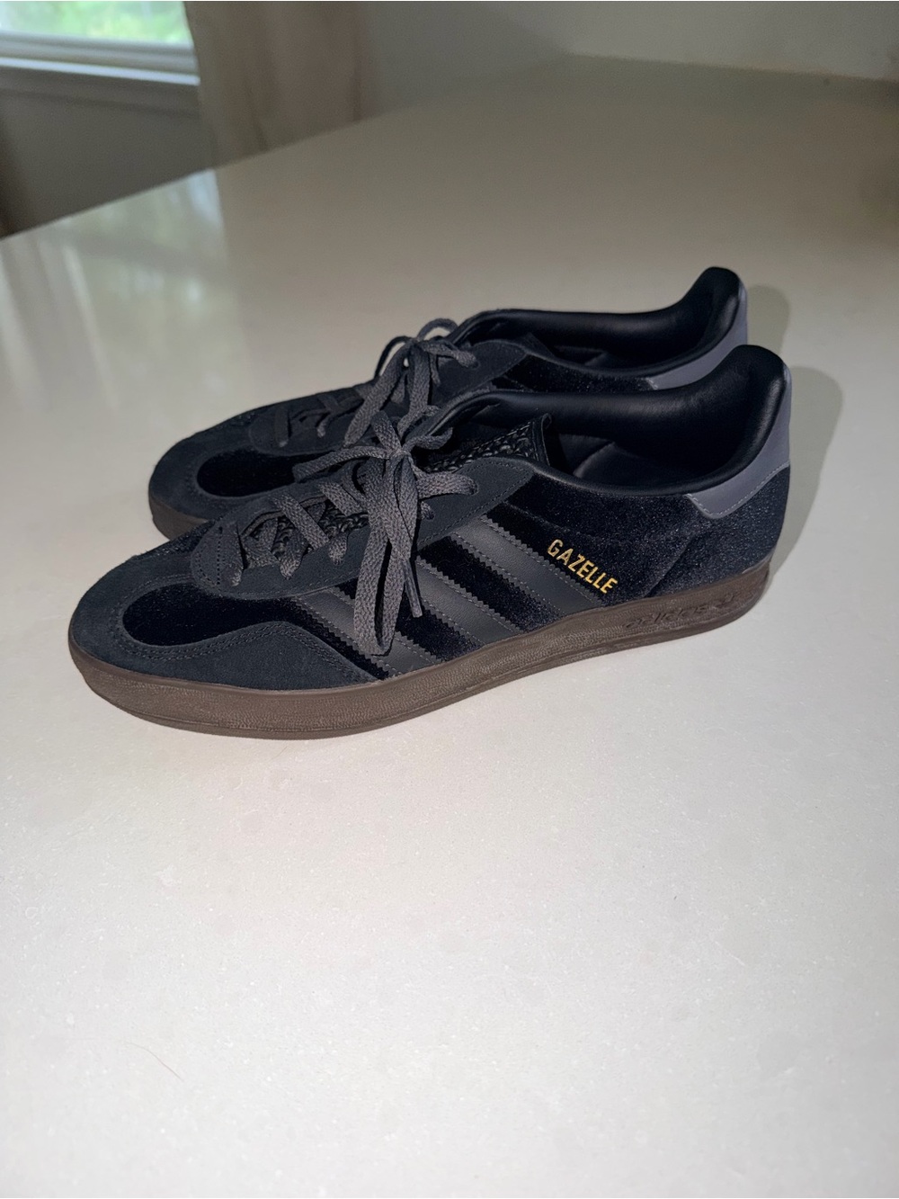 adidas Gazelle Black Velvet Sneakers with Brown Gum Sole